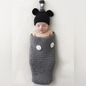 Hallmark   Hand knit Newborn Wrap And Hat Steamboat Mickey Mouse